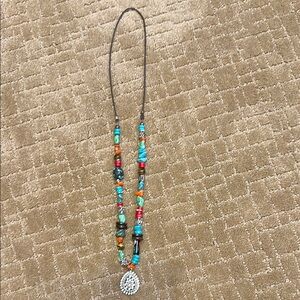Sundance style Multicolor Beaded Tuquoise and Coral Necklace with Pendant